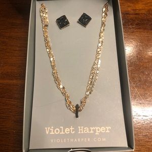 Layered Necklace & Black Druzy Earring Set